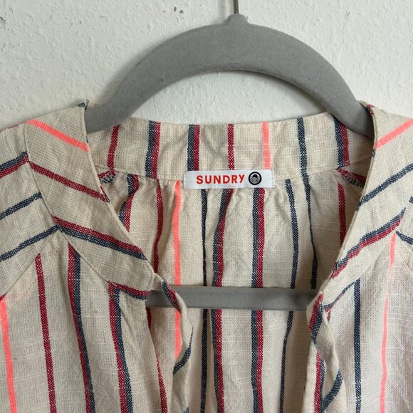 Sundry Coverup Striped Cotton Size 4/6 Tie-Neck Long Sleeve Tunic Loose S - Picture 5 of 8